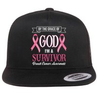 By The Grace Of God I'm A Survivor Breast Cancer Awareness Flat Bill Trucker Hat