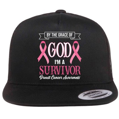 By The Grace Of God I'm A Survivor Breast Cancer Awareness Flat Bill Trucker Hat