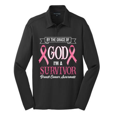 By The Grace Of God I'm A Survivor Breast Cancer Awareness Silk Touch Performance Long Sleeve Polo