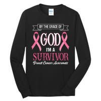 By The Grace Of God I'm A Survivor Breast Cancer Awareness Tall Long Sleeve T-Shirt