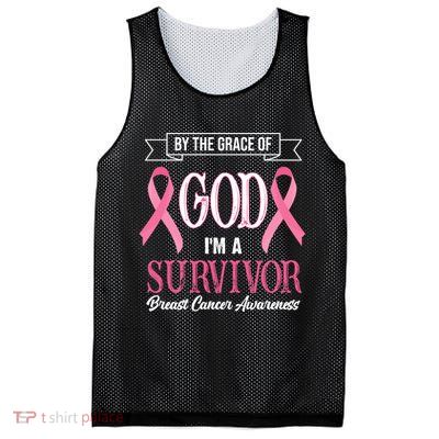 By The Grace Of God I'm A Survivor Breast Cancer Awareness Mesh Reversible Basketball Jersey Tank