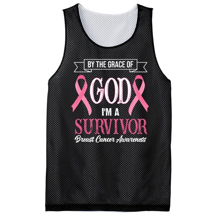 By The Grace Of God I'm A Survivor Breast Cancer Awareness Mesh Reversible Basketball Jersey Tank