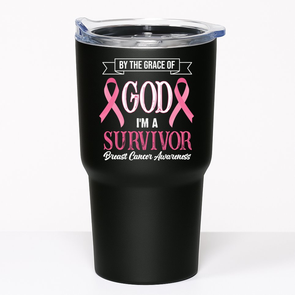 By The Grace Of God I'm A Survivor Breast Cancer Awareness Tumbler