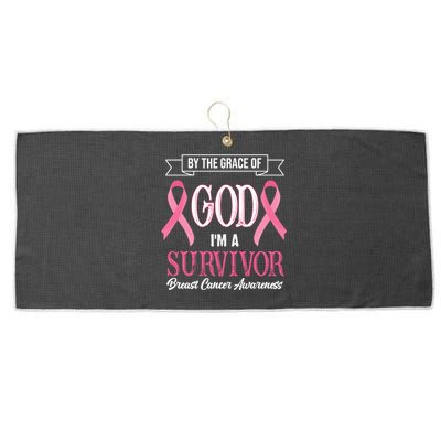 By The Grace Of God I'm A Survivor Breast Cancer Awareness Large Microfiber Waffle Golf Towel