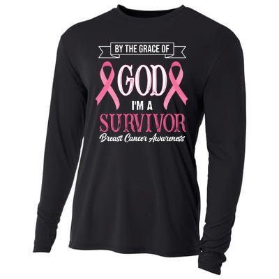 By The Grace Of God I'm A Survivor Breast Cancer Awareness Cooling Performance Long Sleeve Crew