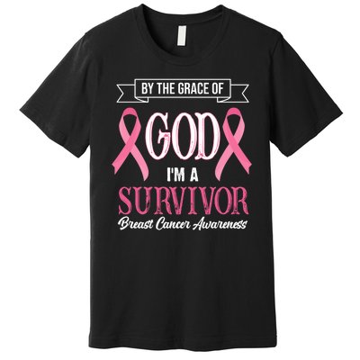 By The Grace Of God I'm A Survivor Breast Cancer Awareness Premium T-Shirt