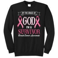 By The Grace Of God I'm A Survivor Breast Cancer Awareness Tall Sweatshirt