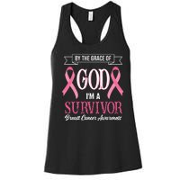 By The Grace Of God I'm A Survivor Breast Cancer Awareness Women's Racerback Tank