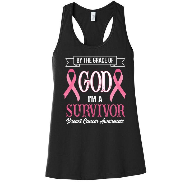 By The Grace Of God I'm A Survivor Breast Cancer Awareness Women's Racerback Tank