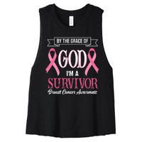 By The Grace Of God I'm A Survivor Breast Cancer Awareness Women's Racerback Cropped Tank