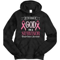 By The Grace Of God I'm A Survivor Breast Cancer Awareness Tie Dye Hoodie