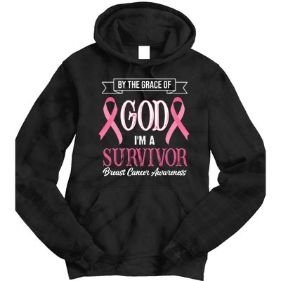 By The Grace Of God I'm A Survivor Breast Cancer Awareness Tie Dye Hoodie