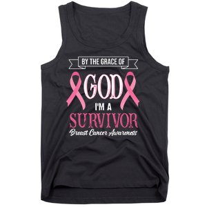 By The Grace Of God I'm A Survivor Breast Cancer Awareness Tank Top