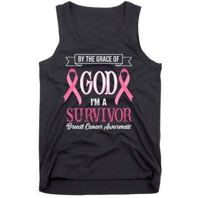 By The Grace Of God I'm A Survivor Breast Cancer Awareness Tank Top