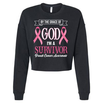By The Grace Of God I'm A Survivor Breast Cancer Awareness Cropped Pullover Crew