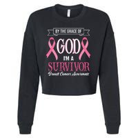 By The Grace Of God I'm A Survivor Breast Cancer Awareness Cropped Pullover Crew