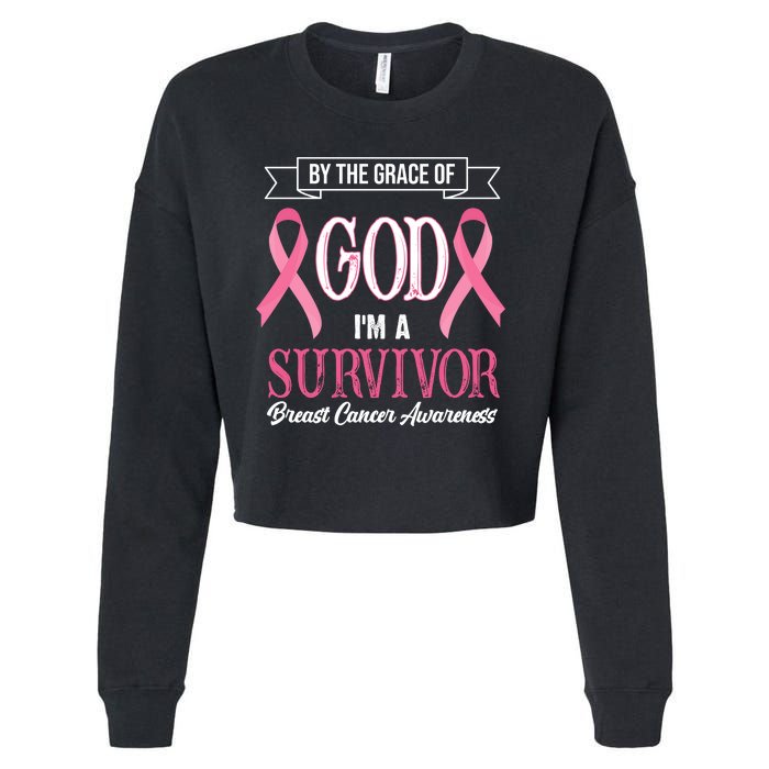 By The Grace Of God I'm A Survivor Breast Cancer Awareness Cropped Pullover Crew