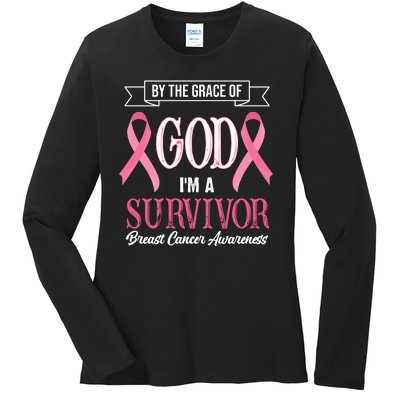 By The Grace Of God I'm A Survivor Breast Cancer Awareness Ladies Long Sleeve Shirt