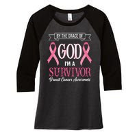 By The Grace Of God I'm A Survivor Breast Cancer Awareness Women's Tri-Blend 3/4-Sleeve Raglan Shirt