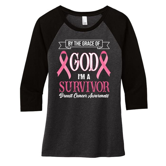 By The Grace Of God I'm A Survivor Breast Cancer Awareness Women's Tri-Blend 3/4-Sleeve Raglan Shirt