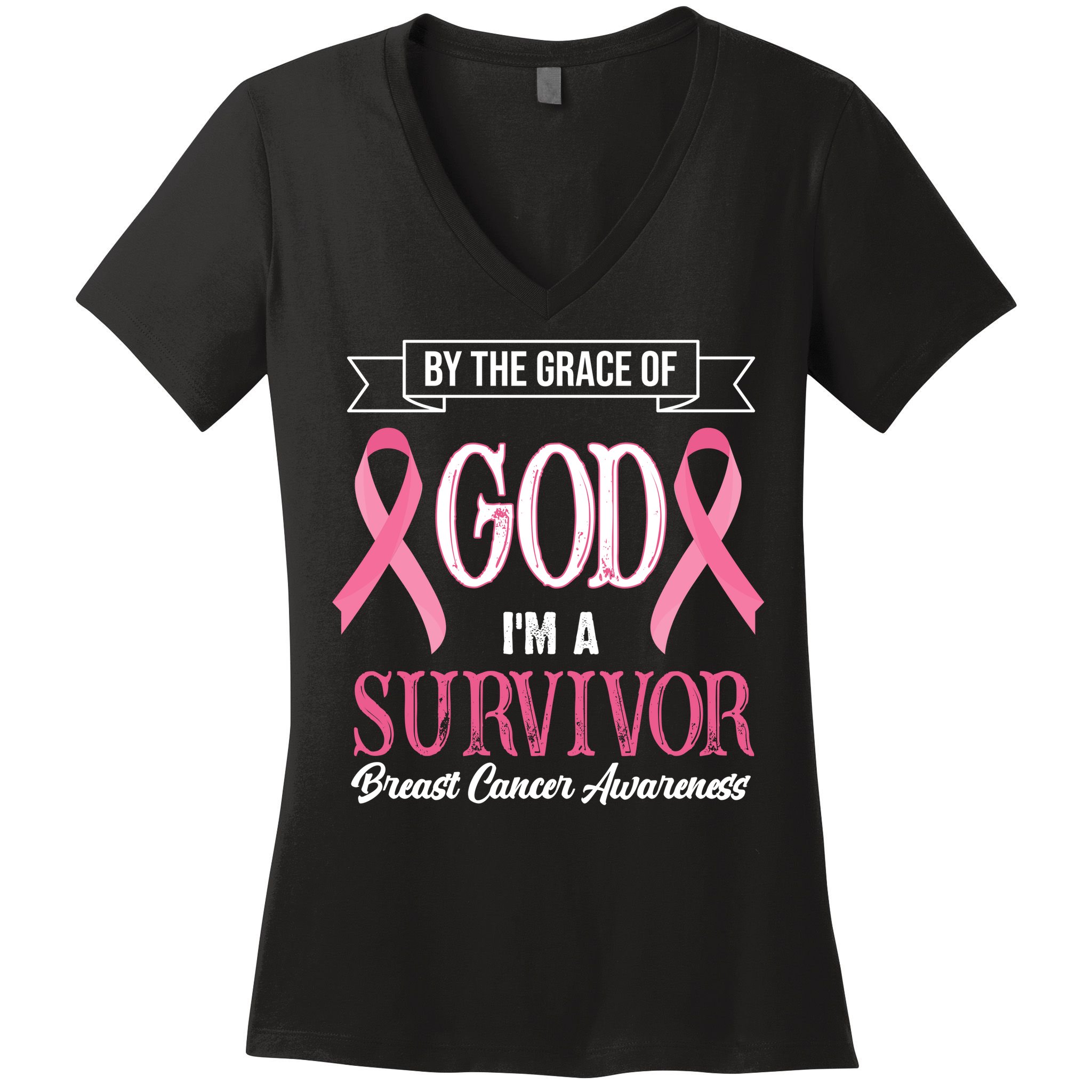 By The Grace Of God I'm A Survivor Breast Cancer Awareness Women's V-Neck T-Shirt