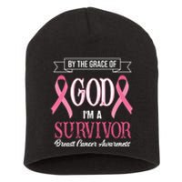 By The Grace Of God I'm A Survivor Breast Cancer Awareness Short Acrylic Beanie