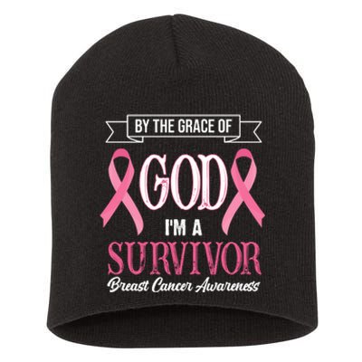 By The Grace Of God I'm A Survivor Breast Cancer Awareness Short Acrylic Beanie