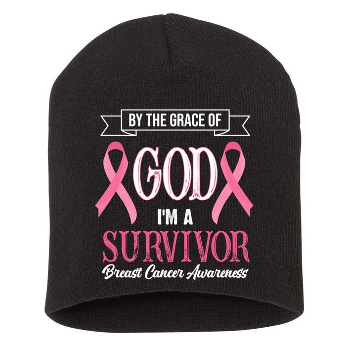 By The Grace Of God I'm A Survivor Breast Cancer Awareness Short Acrylic Beanie