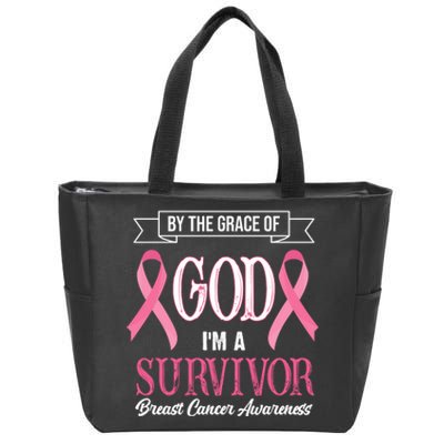 By The Grace Of God I'm A Survivor Breast Cancer Awareness Zip Tote Bag