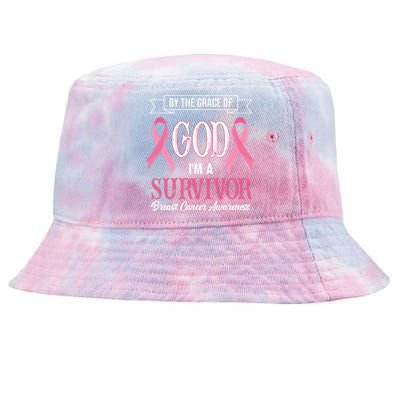 By The Grace Of God I'm A Survivor Breast Cancer Awareness Tie-Dyed Bucket Hat