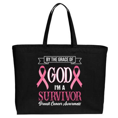 By The Grace Of God I'm A Survivor Breast Cancer Awareness Cotton Canvas Jumbo Tote