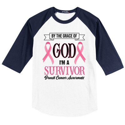 By The Grace Of God I'm A Survivor Breast Cancer Awareness Baseball Sleeve Shirt