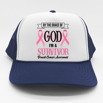 By The Grace Of God I'm A Survivor Breast Cancer Awareness Trucker Hat