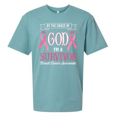 By The Grace Of God I'm A Survivor Breast Cancer Awareness Sueded Cloud Jersey T-Shirt