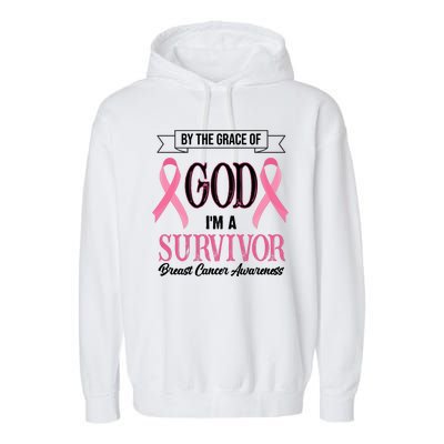 By The Grace Of God I'm A Survivor Breast Cancer Awareness Garment-Dyed Fleece Hoodie