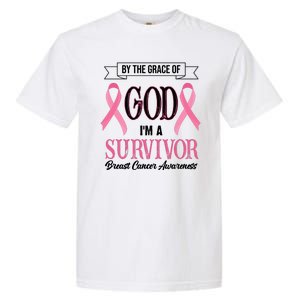 By The Grace Of God I'm A Survivor Breast Cancer Awareness Garment-Dyed Heavyweight T-Shirt