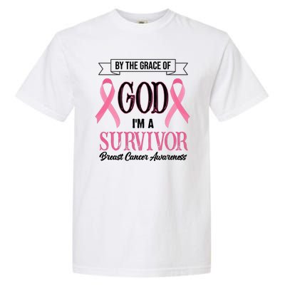 By The Grace Of God I'm A Survivor Breast Cancer Awareness Garment-Dyed Heavyweight T-Shirt