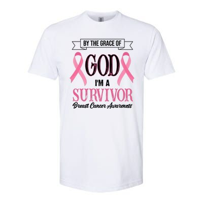 By The Grace Of God I'm A Survivor Breast Cancer Awareness Softstyle CVC T-Shirt