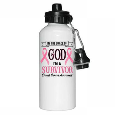 By The Grace Of God I'm A Survivor Breast Cancer Awareness Aluminum Water Bottle