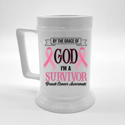 By The Grace Of God I'm A Survivor Breast Cancer Awareness Beer Stein