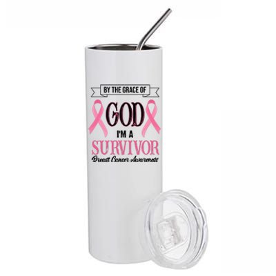 By The Grace Of God I'm A Survivor Breast Cancer Awareness Stainless Steel Tumbler