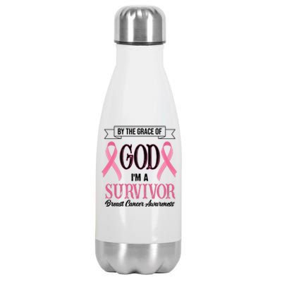 By The Grace Of God I'm A Survivor Breast Cancer Awareness Stainless Steel Insulated Water Bottle