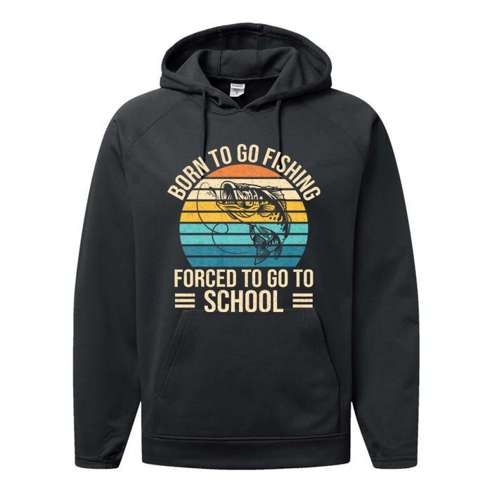 Born To Go Fishing Forced School Funny Fishing Performance Fleece Hoodie