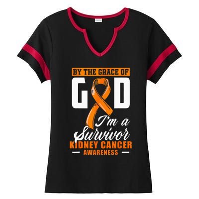 By The Grace God Im A Survivor Kidney Cancer Survivor Ladies Halftime Notch Neck Tee