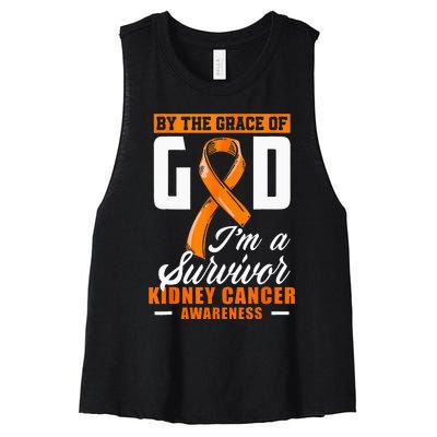 By The Grace God Im A Survivor Kidney Cancer Survivor Women's Racerback Cropped Tank