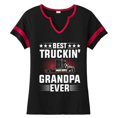 Best Truckin Grandpa Ever Fathers Day Trucker Papa Retro Ladies Halftime Notch Neck Tee