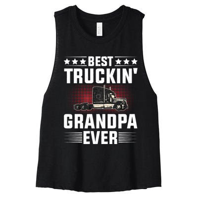 Best Truckin Grandpa Ever Fathers Day Trucker Papa Retro Women's Racerback Cropped Tank