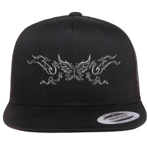 Butterfly Tattoo Grunge Fairycore Aesthetic Goth Flat Bill Trucker Hat