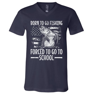 Born To Go Fishing Bass Fish Fisherman Funny Fishing V-Neck T-Shirt