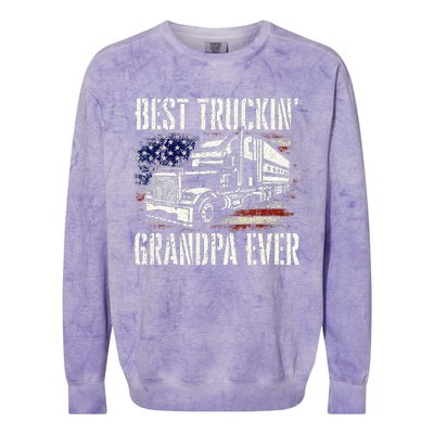 Best Truckin Grandpa Big Rig Semi Truck Driver Trucker Colorblast Crewneck Sweatshirt